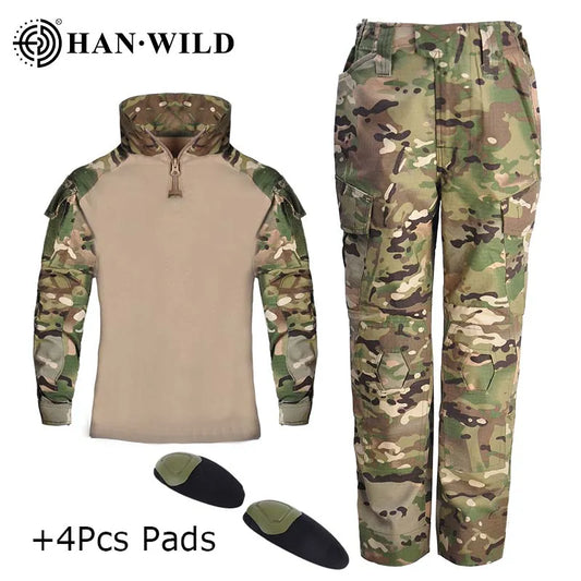 Kids Camouflage Training Clothes Suit Safari Tactical Shirt Pants with Pads CS Field Camping Hunting Military Combat Uniform