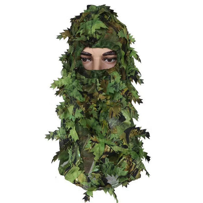 Camouflage Maple Leafy 3D Face Mask Ghillie Suit Sniper Tactical CamouflageHood Hunting Fishing Headgear Camo Hat and gloves