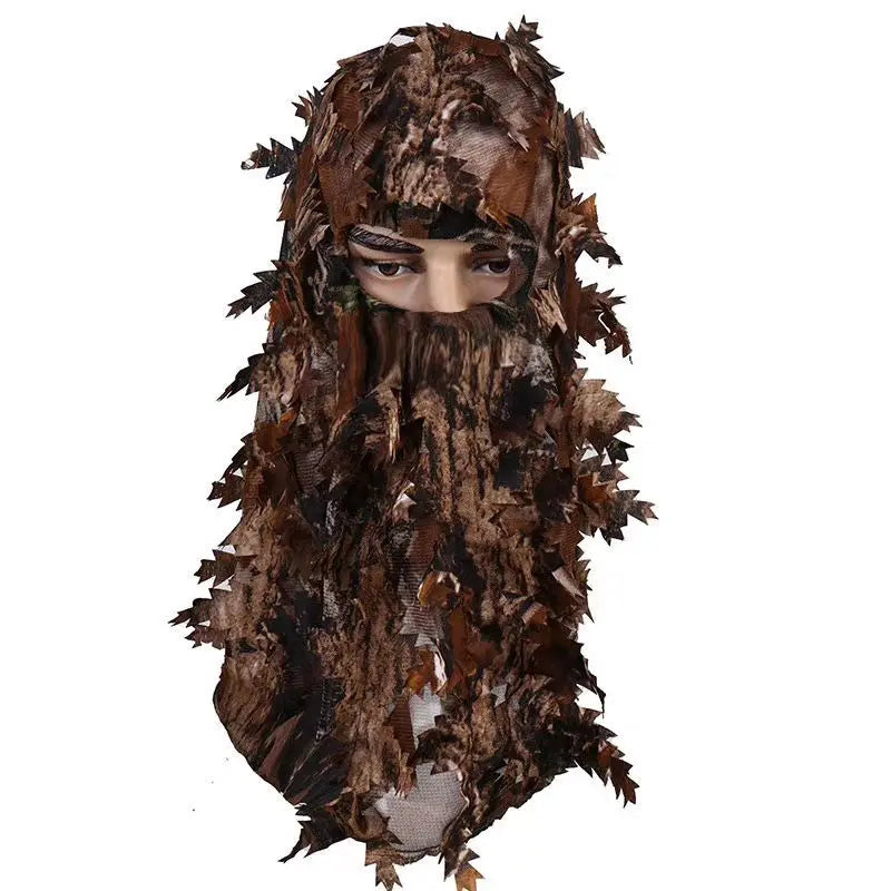 Camouflage Maple Leafy 3D Face Mask Ghillie Suit Sniper Tactical CamouflageHood Hunting Fishing Headgear Camo Hat and gloves