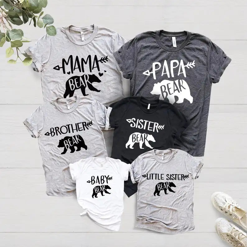 Bear Family Matching Shirts Mama Bear Papa Bear T-shirt Casual Short Sleeve Women Baby Kids T Shirt Cotton Top Tee Drop Ship