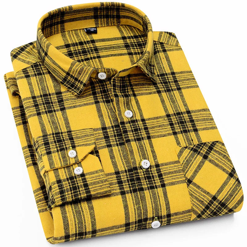 Spring and Autumn Fashion Cotton Long Sleeve Men's Shirt New Brushed Red Plaid Business Leisure Fit Flannel No iron