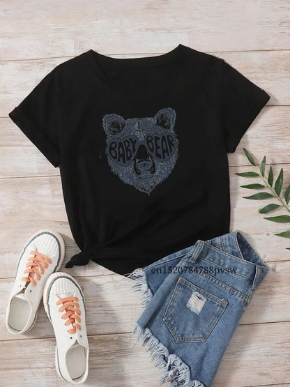 Mama Baby Bear Mom and Me Funny Women T-shirt Mother Daughter Family Matching Outfits Tops Tee Girl Mommy Baby Clothes,Drop Ship