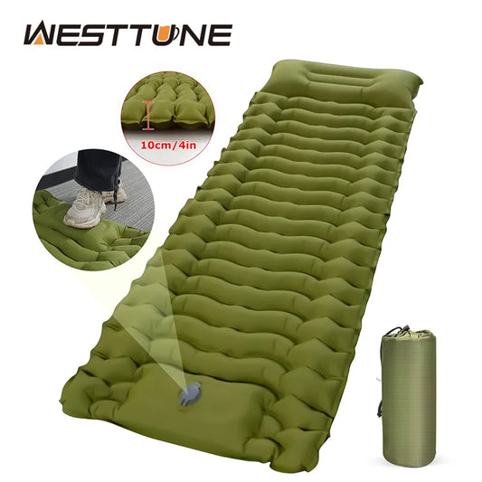 Outdoor Thicken Camping Mattress Ultralight Inflatable Sleeping Pad with Built-in Pillow & Pump Air Mat for Hiking Backpacking