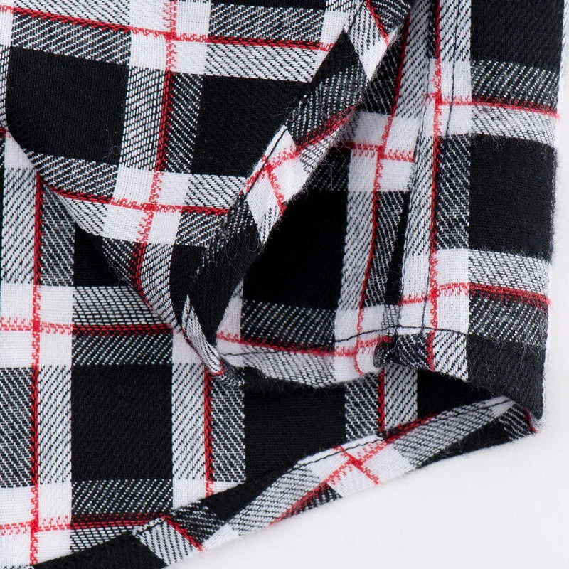 Spring and Autumn Fashion Cotton Long Sleeve Men's Shirt New Brushed Red Plaid Business Leisure Fit Flannel No iron