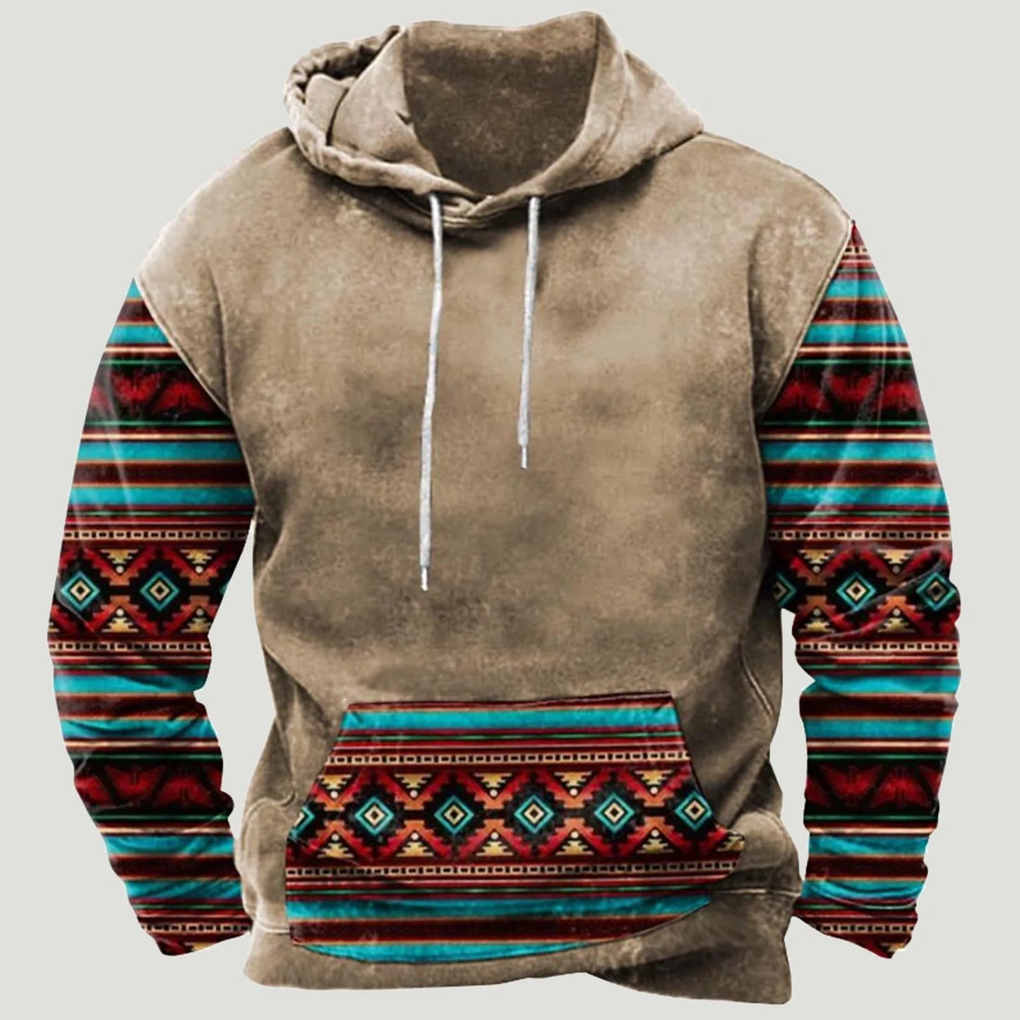 Aztec Hoodies Men's Streetwear Vintage Clothing Casual Sweatshirt Loose American Western Cowboy Costume Man's Oversized Hoodie